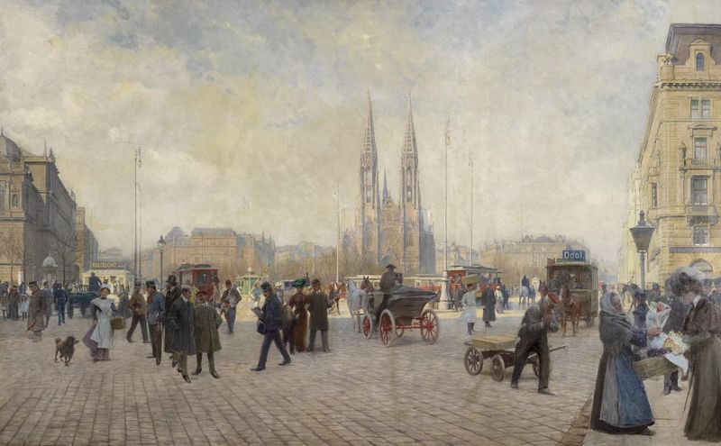 Maximiliansplatz (mit Votivkirche) by Karl Friedrich Gsur, impressionism, depicting urban life and architecture