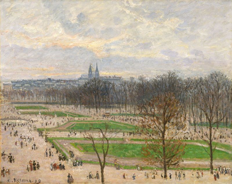 O Jardim das Tulherias em uma Tarde de Inverno, pintura a óleo de Camille Pissarro
