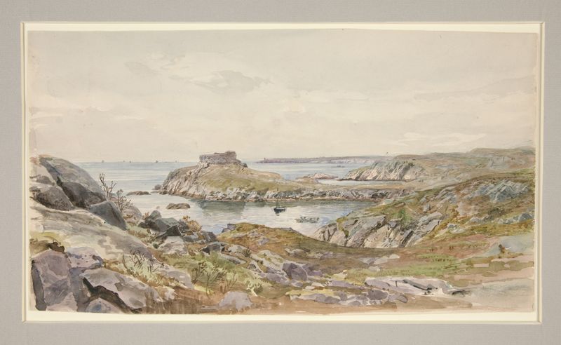 Fort Dumpling, Narragansett Bay de William Trost Richards, óleo sobre lienzo que muestra reflejos en el agua.