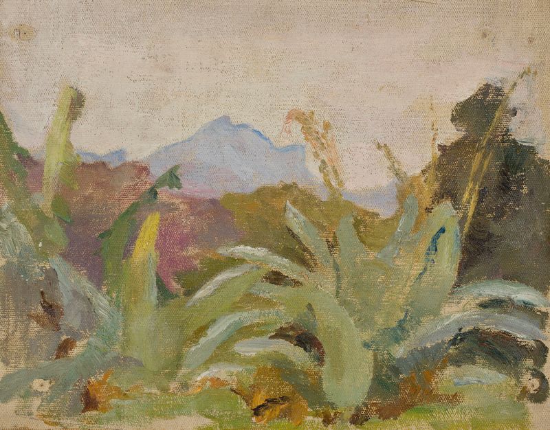 Paisagem de Ceylon em óleo de Jan Ciągliński com Adam's Peak