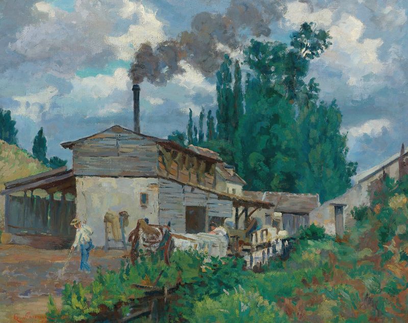 Les Bords De La Bièvre de Armand Guillaumin, pintura a óleo que retrata uma paisagem ribeirinha serena.