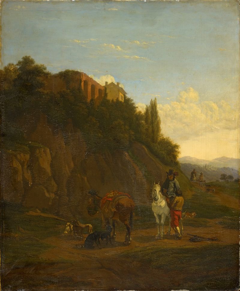 Italian Landscape with Travellers, óleo sobre lienzo de Unknown Artist