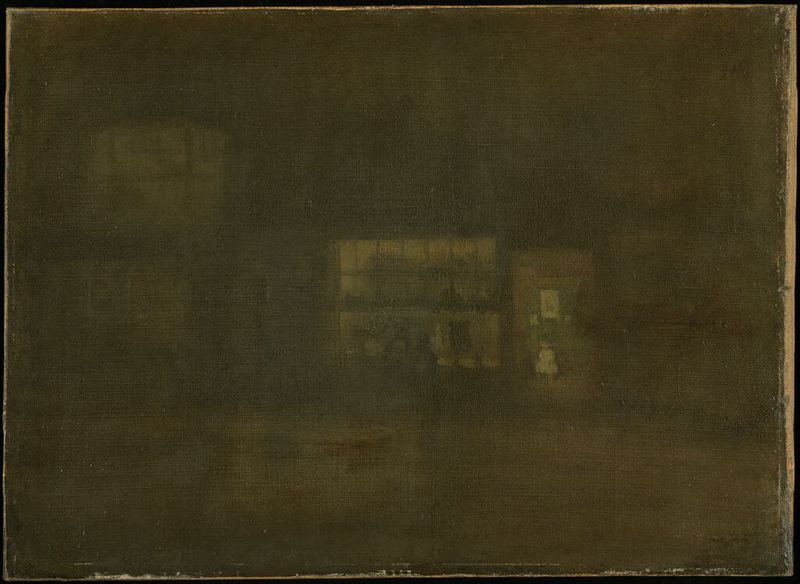 Nocturne in Black and Gold: Rag Shop, Chelsea, oil on canvas by James Abbott McNeill Whistler