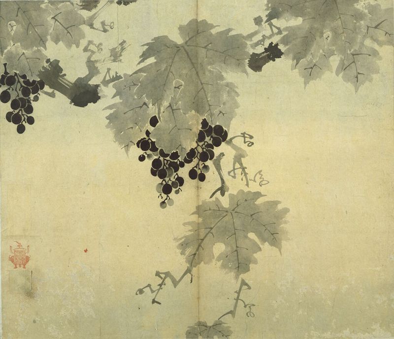 Fruiting Grape Branch by Yi Che-hyŏn, ink on paper, depicting a branch with grapes