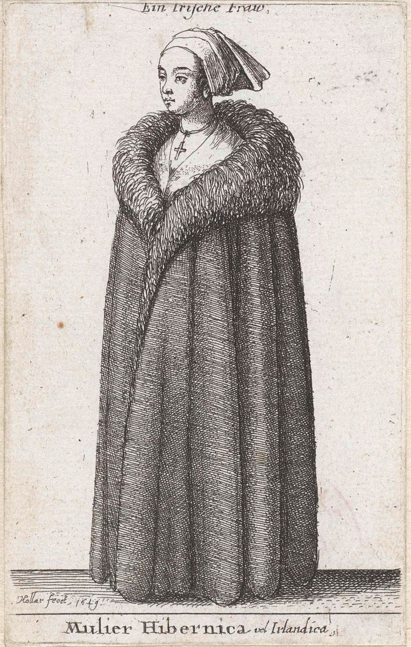 Retrato de uma mulher irlandesa em traje tradicional, gravura de Wenceslaus Hollar