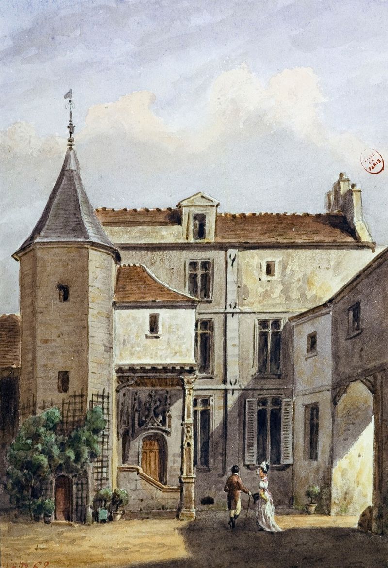 Gravura de Auguste-Sébastien Bénard mostrando uma fachada iluminada pela luz dourada