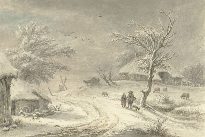 Winter landscape with snow in Drenthe by Egbert van Drielst, oil painting