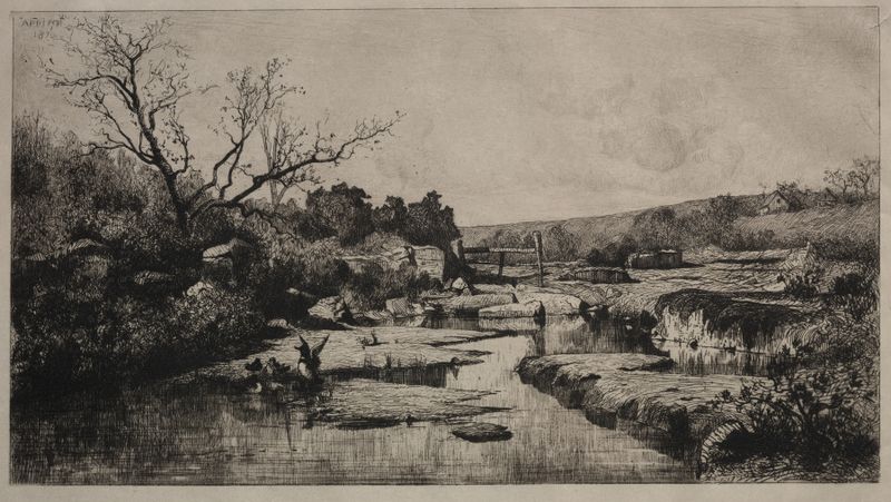 Source of the Albarine by Adolphe Appian, oil on canvas depicting a vibrant river landscape.