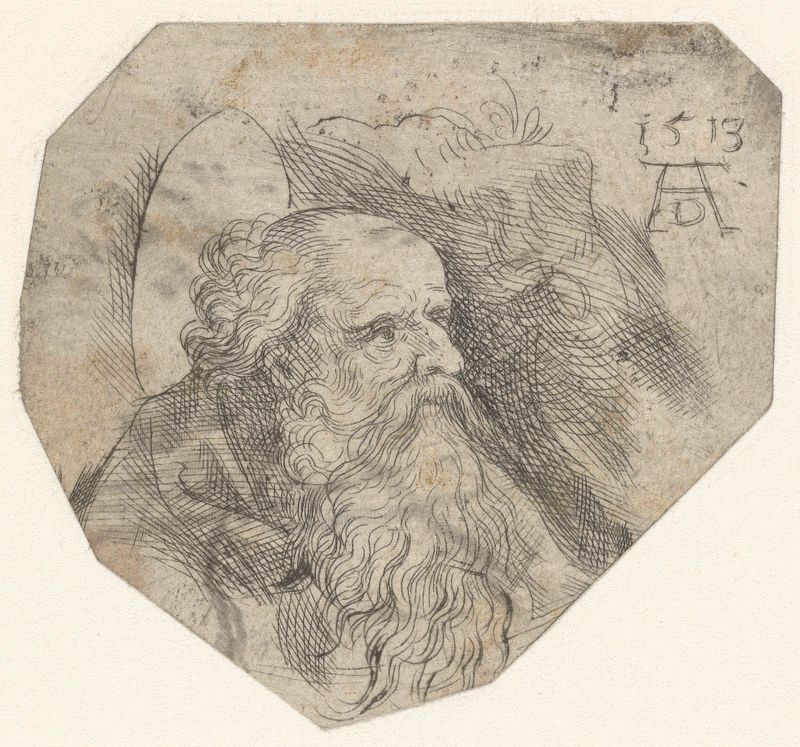 Retrato em drypoint do rosto de um santo masculino de Unknown Artist