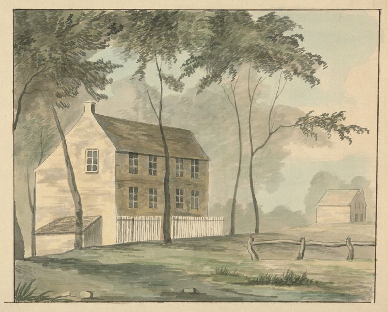Country House by Edward Francis Burney, oil on canvas depicting a serene landscape with greenery.