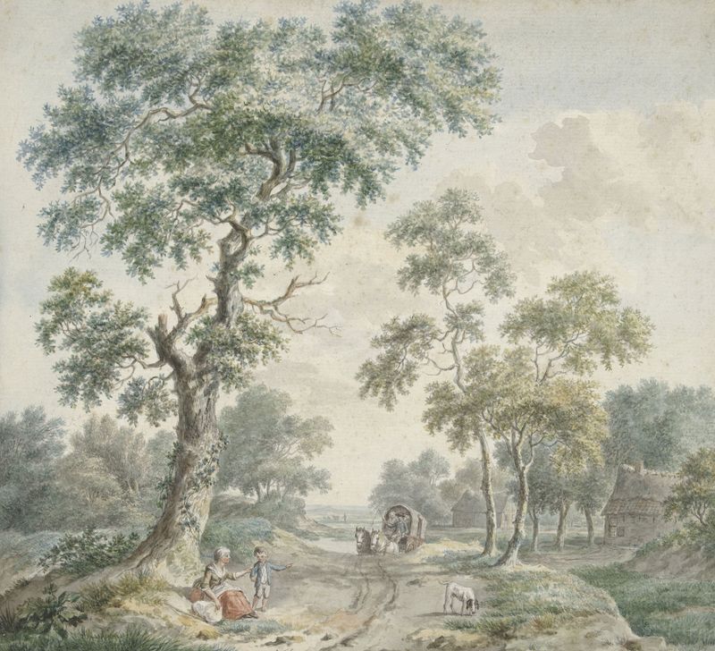 Paisaje rural con cottages y un camino, óleo sobre lienzo de Gerardus Wieringa