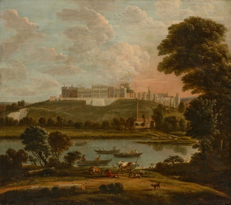 Paisagem de Windsor Castle de Eton, pintura a óleo de Hendrick Danckerts