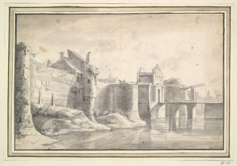 View of city walls and St. Mary's Church in Utrecht, 17th century oil painting by Antonie Waterloo