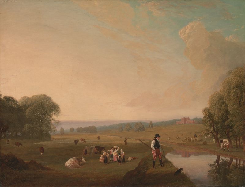 A View of Theobald’s Park by John James Chalon, depicting a lush landscape with a serene path, medium unknown.