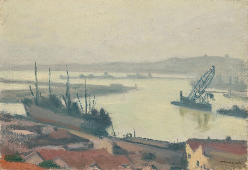 Le Cargo de Albert Marquet, pintura al óleo que representa un barco de carga en el agua.