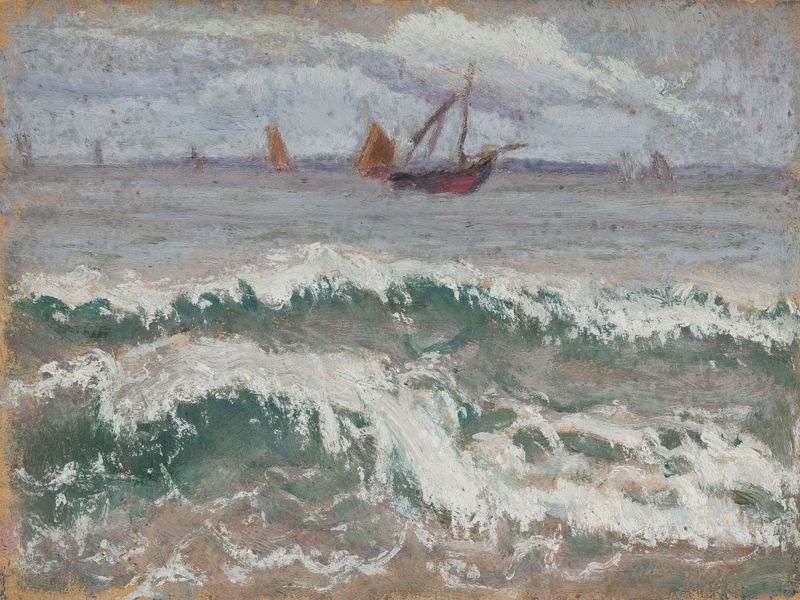 Tempestad en el mar con barcos, óleo sobre lienzo de Tadeusz Makowski