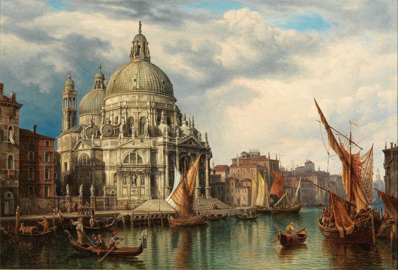Venice, Grand Canal with Santa Maria della Salute, oil on canvas by Heinrich Jaeckel