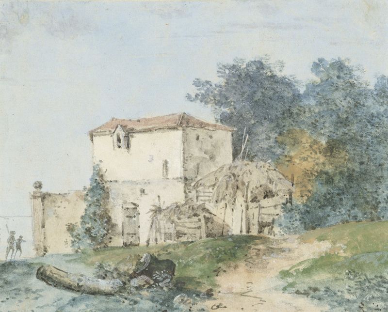 Paisagem rococó com uma casa de campo de Louis Gabriel Moreau