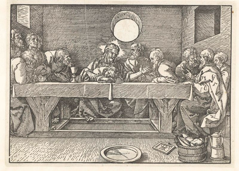 Cena religiosa com figuras ao redor de uma mesa, 1523, papel de Unknown Artist