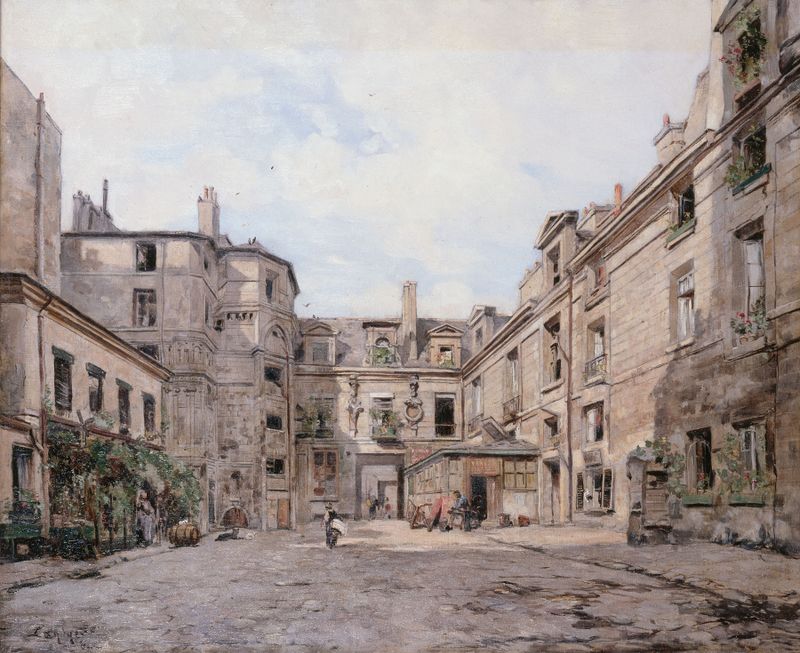 Le passage Charlemagne by Emmanuel Lansyer, oil on canvas depicting a stone passageway with light.