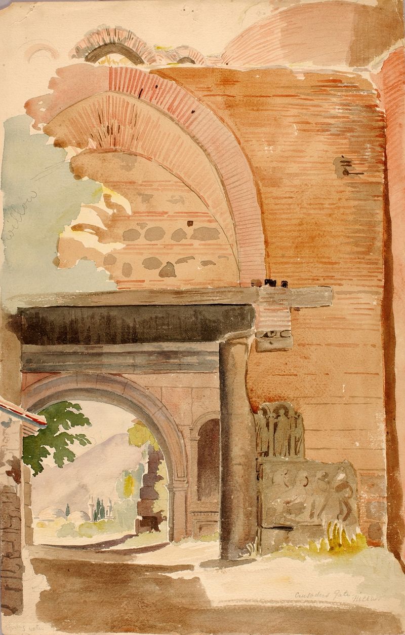 Crusaders Gate, an oil painting by Miner Kilbourne Kellogg showing a crumbling stone archway