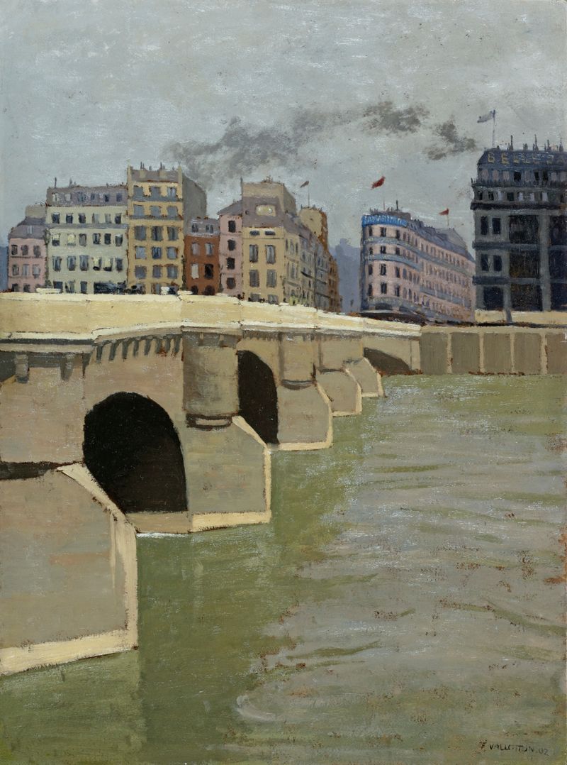 The Pont Neuf Bridge, oil painting by Félix Vallotton, showcasing architectural beauty.