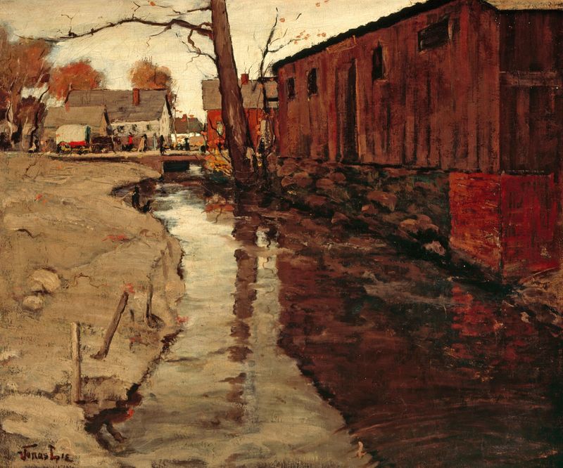 Impressionism landscape by Jonas Lie, depicting a river at dawn