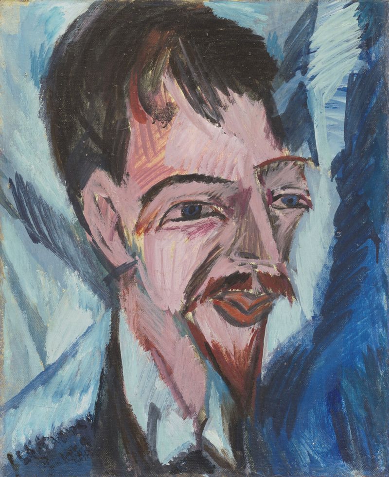 Pintura figurativa a óleo de Ernst Ludwig Kirchner, Alfred Döblin, com cores vivas e formas dinâmicas