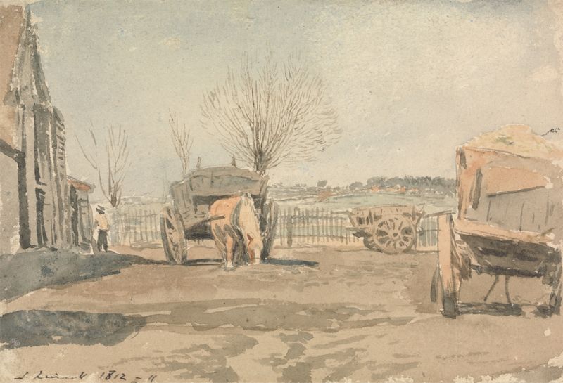 Landscape of The Farmyard, oil painting by John Linnell