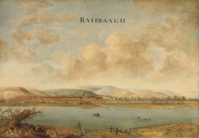 Landscape view of Raiebaagh city by Johannes Vinckboons, oil painting
