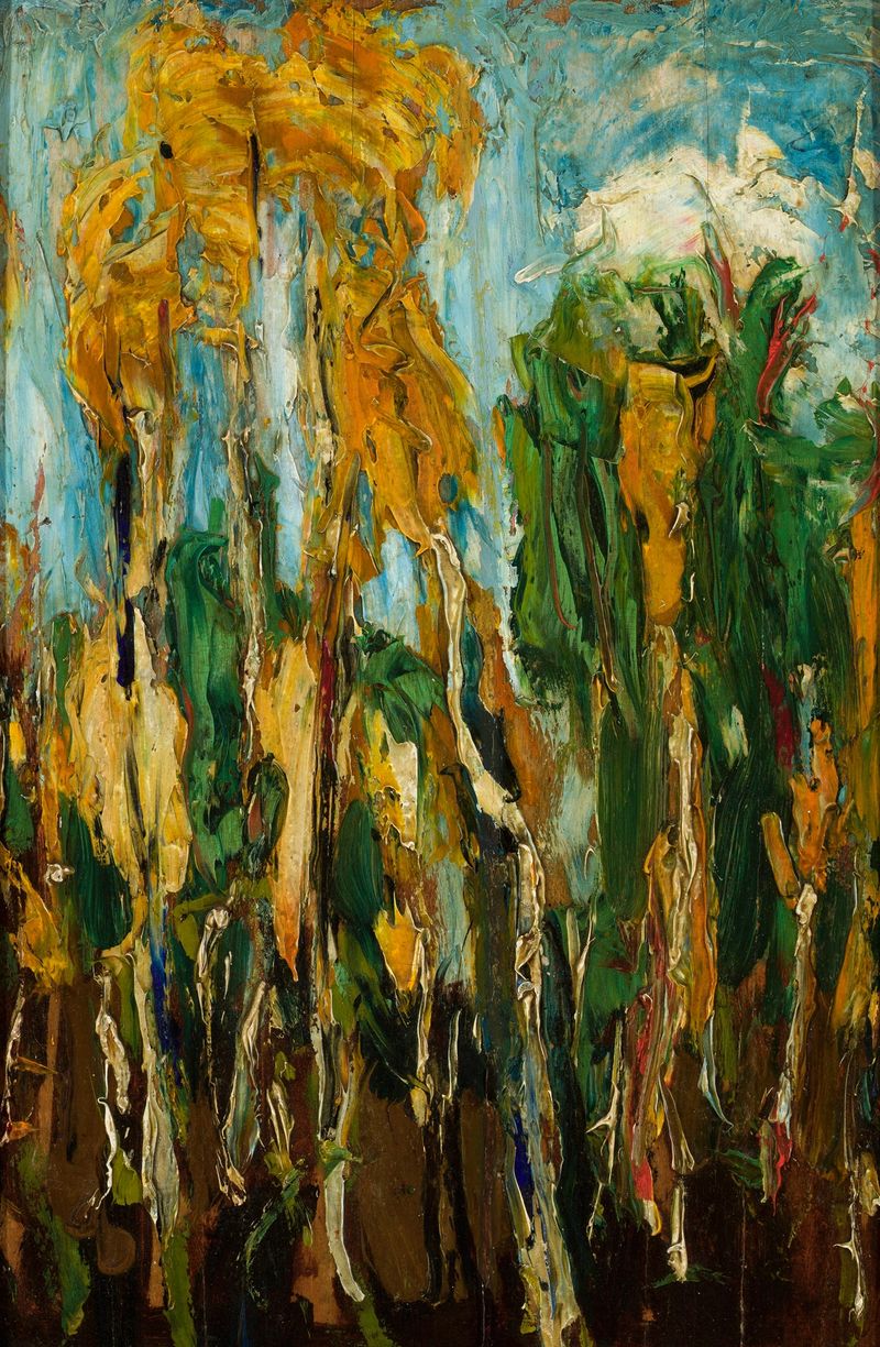Birch trees in a forest, oil on canvas by Konrad Krzyżanowski