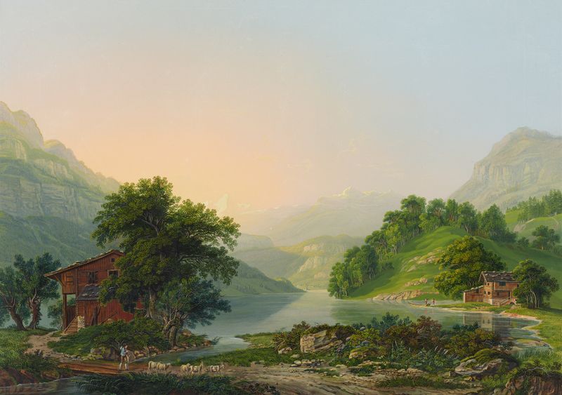 Landscape of Der Lungerensee im Canton Unterwalden by Johann Heinrich Bleuler, oil painting