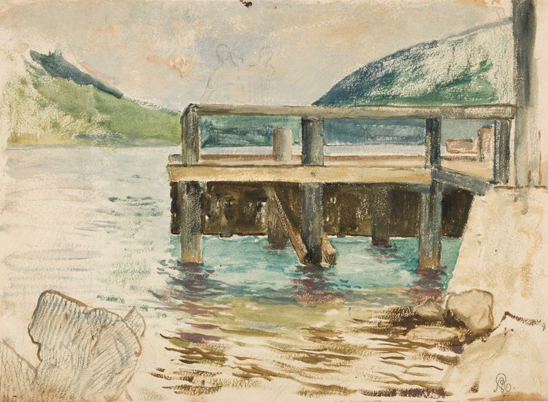 Paisagem com um pontão de madeira, óleo sobre tela de Cornelis Ary Renan