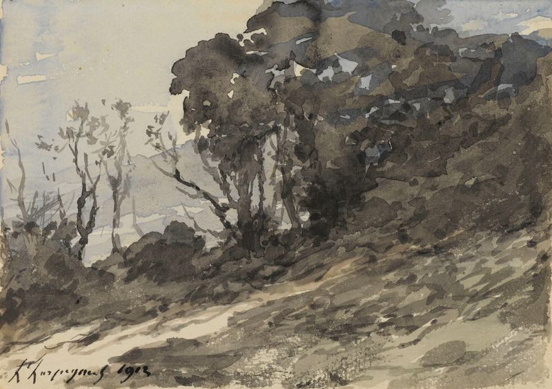 Paisaje con arbustos, pintura al óleo de Henri-Joseph Harpignies