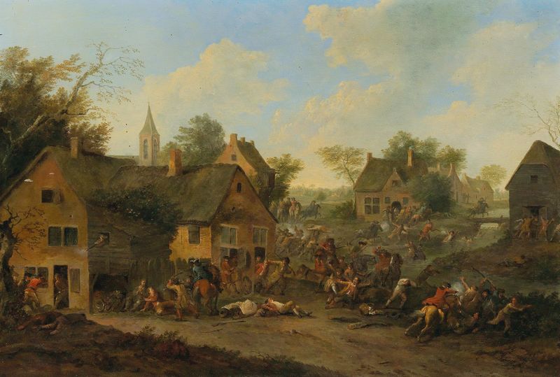 Skirmishers on the outskirts of towns, oil on canvas by Karel Breydel