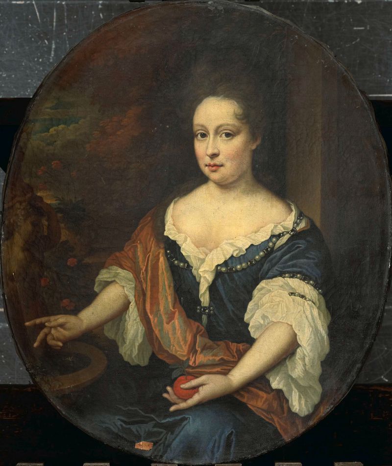 Retrato de Judith Allijn por Jan van Haensbergen, óleo sobre tela, 1699