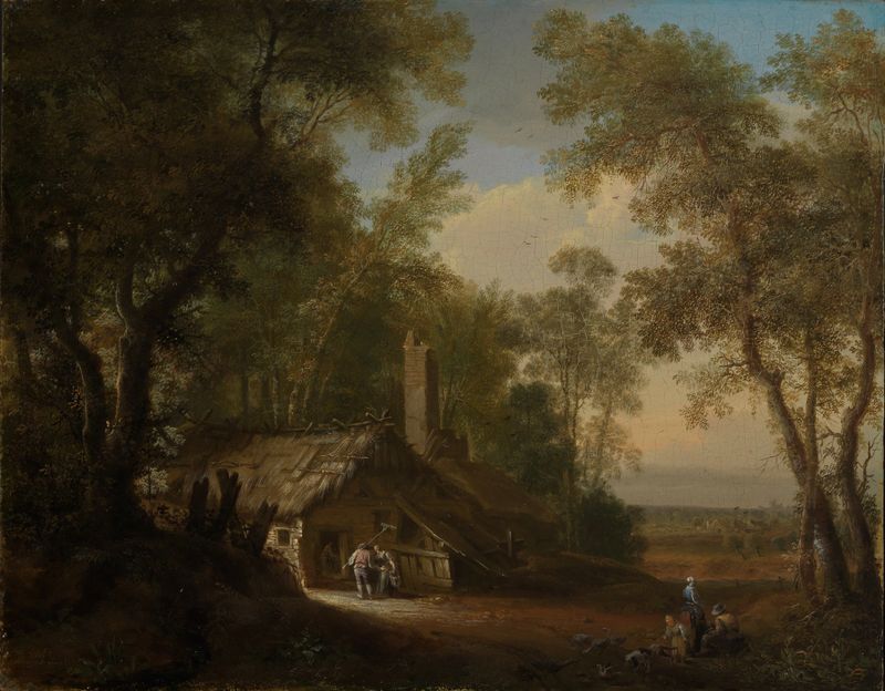 Landscape of a farmhouse surrounded by trees, oil painting by Philipp Hieronymus Brinckmann