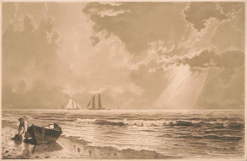 Marine view no. 1 de Clark Oliver, óleo que muestra olas y luz solar.