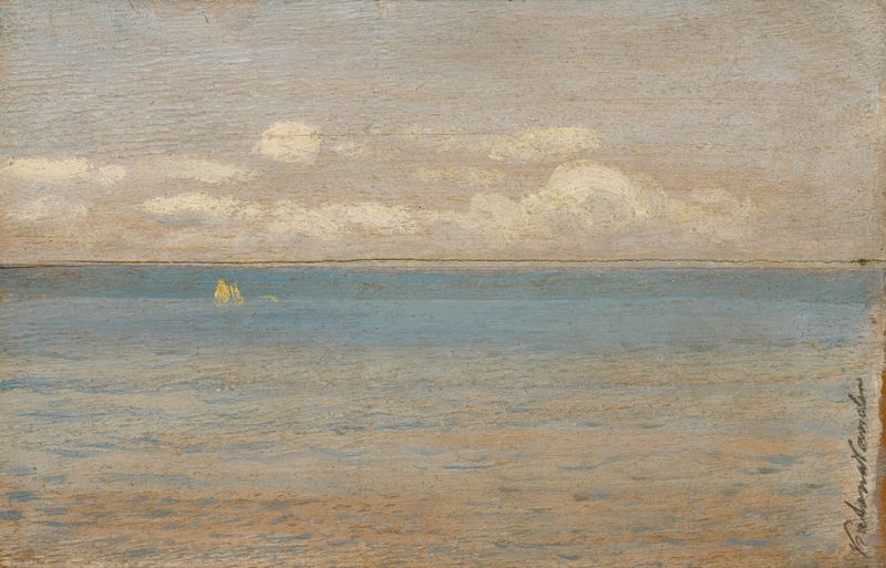 Pintura a óleo de ondas tumultuosas quebrando na costa por Ferdinand Katona