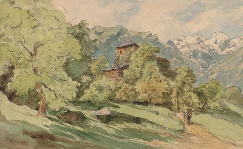 The Castle of Bürglen with the Alps, oil painting by Carl Wagner