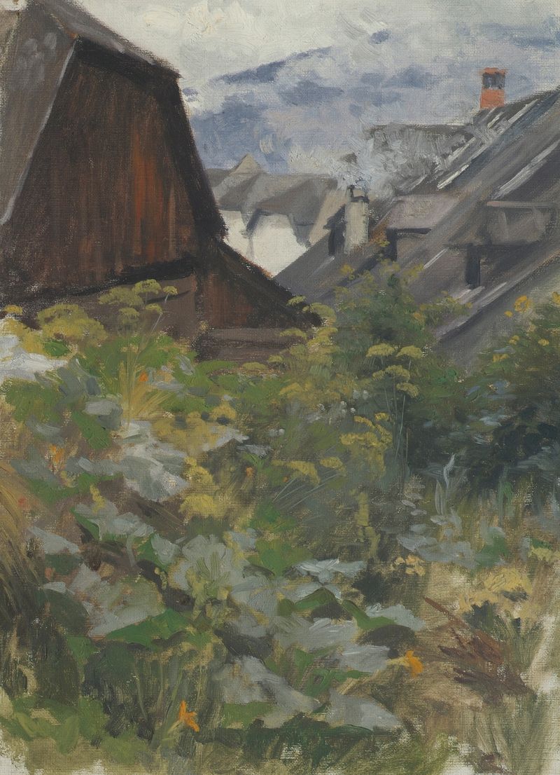 Landscape by Anton Nowak, oil painting depicting lush greens and warm earth tones.