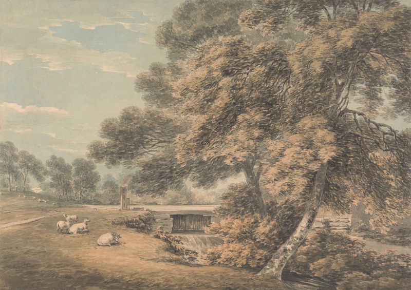 Landscape with trees and a river, oil painting by Thomas Hearne
