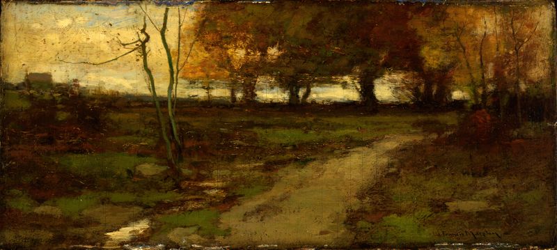 Landscape by John Francis Murphy, oil painting depicting a river and forest.