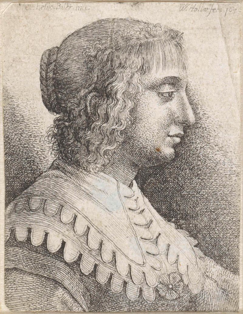 Retrato de uma jovem com colarinho de renda, gravura de Wenceslaus Hollar