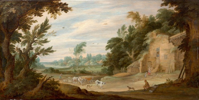 Pastoral scene with sheep and a shepherd, oil on canvas by Alexander Keirincx