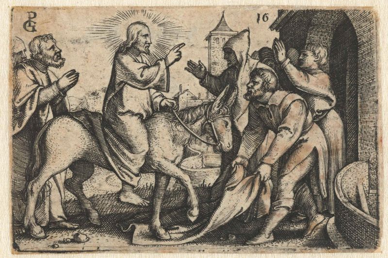 Gravura de Georg Pencz mostrando Cristo entrando em Jerusalém em um jumento cercado por uma multidão