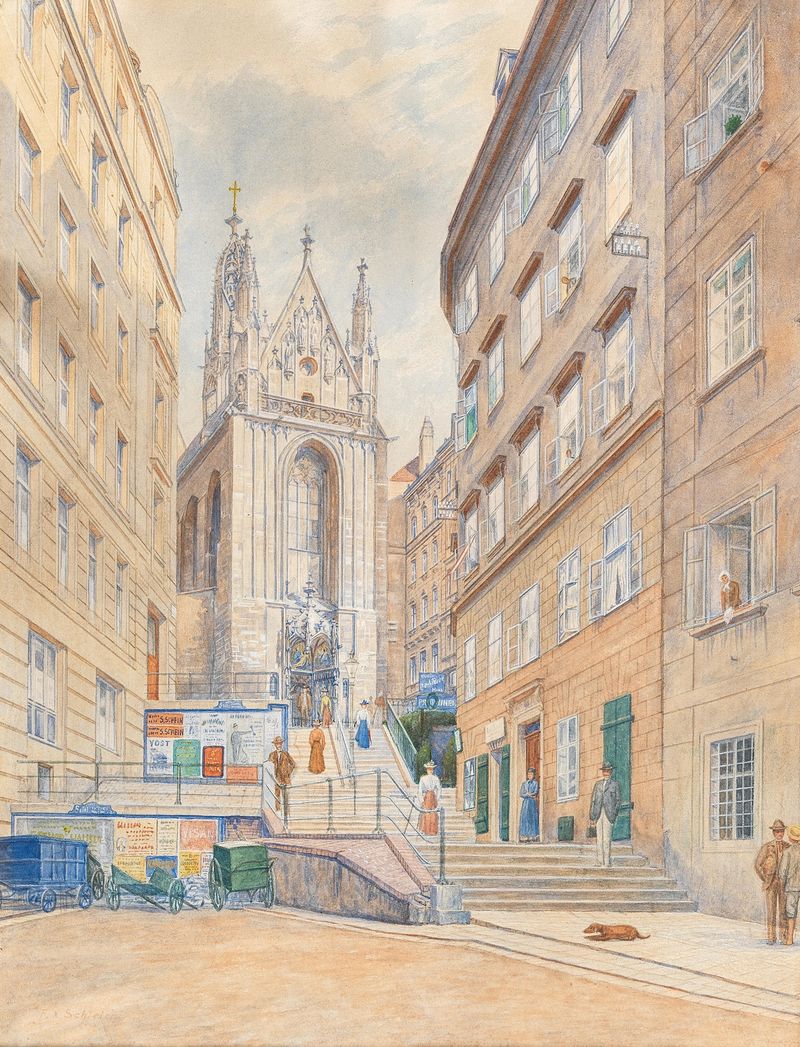 Maria am Gestade de Franz Xaver Schleich, pintura al óleo que muestra figuras en luz suave.