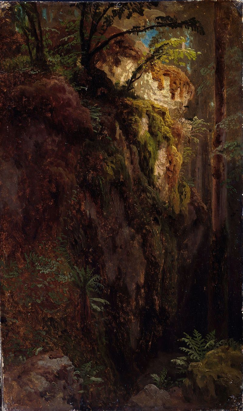 Landscape Study with a Ravine de August Cappelen, pintura al óleo que representa un barranco y la naturaleza.
