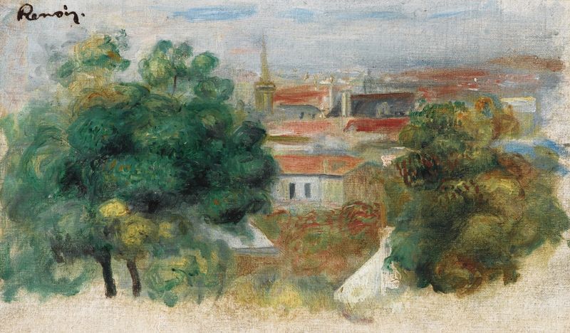 Paysage de Pierre-Auguste Renoir, óleo que representa un paisaje sereno con árboles y luz solar.