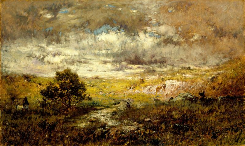 Paisagem com luz dourada e colinas suaves, óleo de Alexander Helwig Wyant